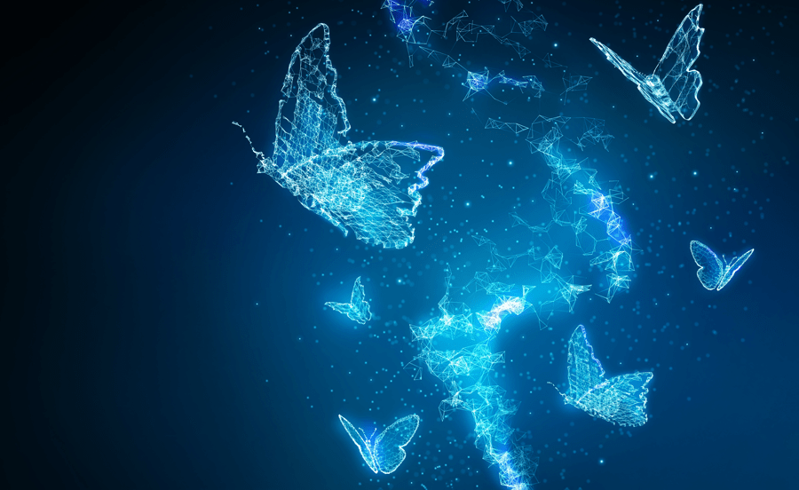 Butterflies made out of data wireframes