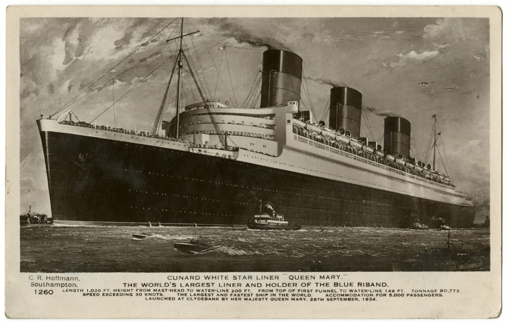 Black and white photo of the Cunard White Star Liner "Queen Mary"