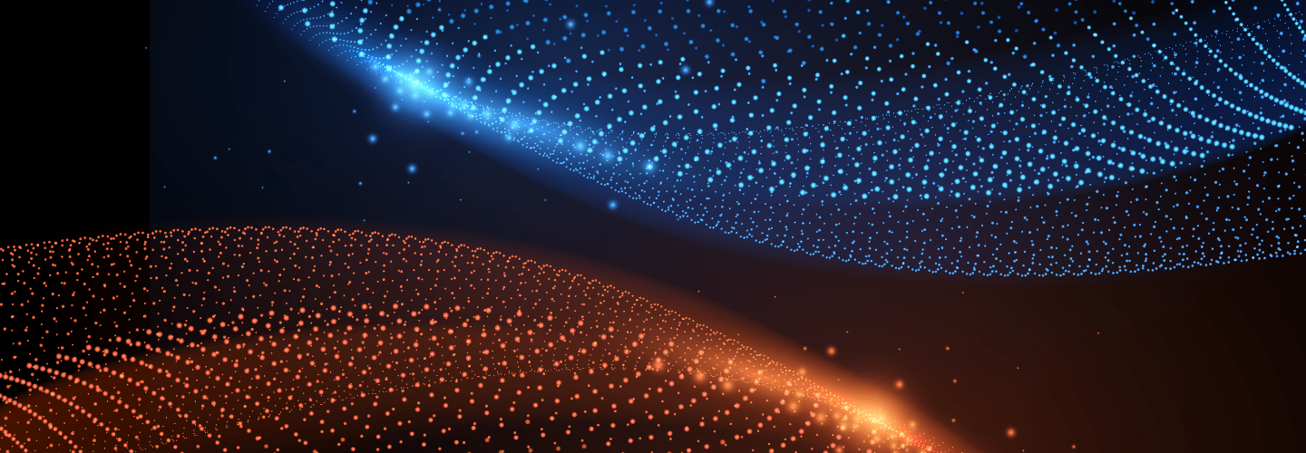 abstract illustration of blue and orange particles