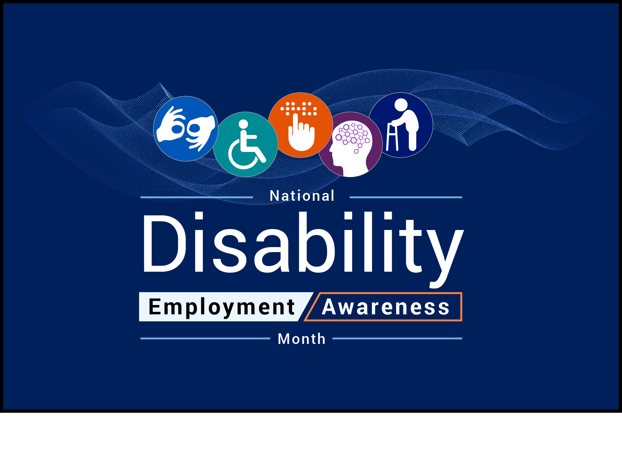 National Disability Employment Awareness Month text with icons representing different disabilities
