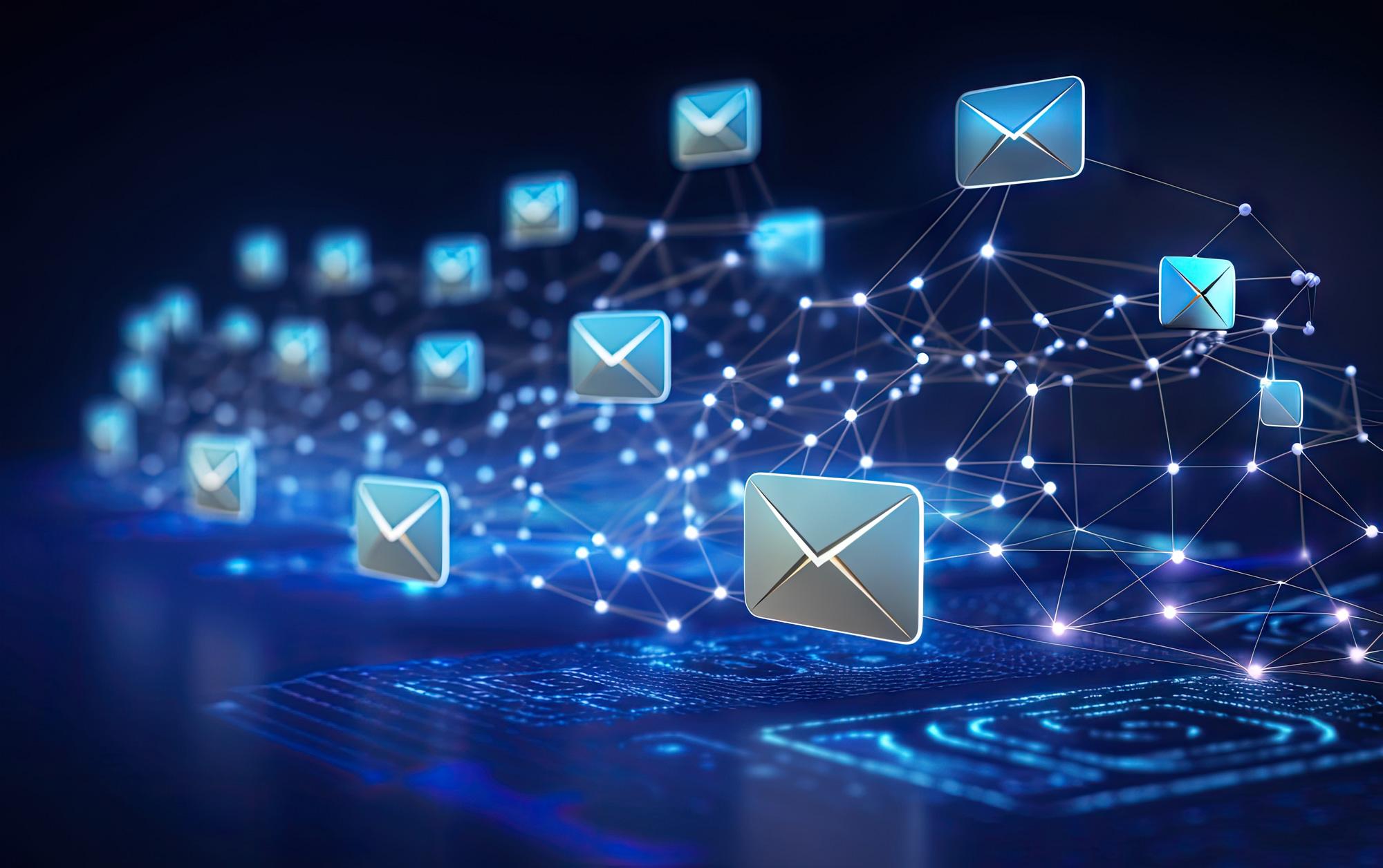 Mail icons over abstract technology background