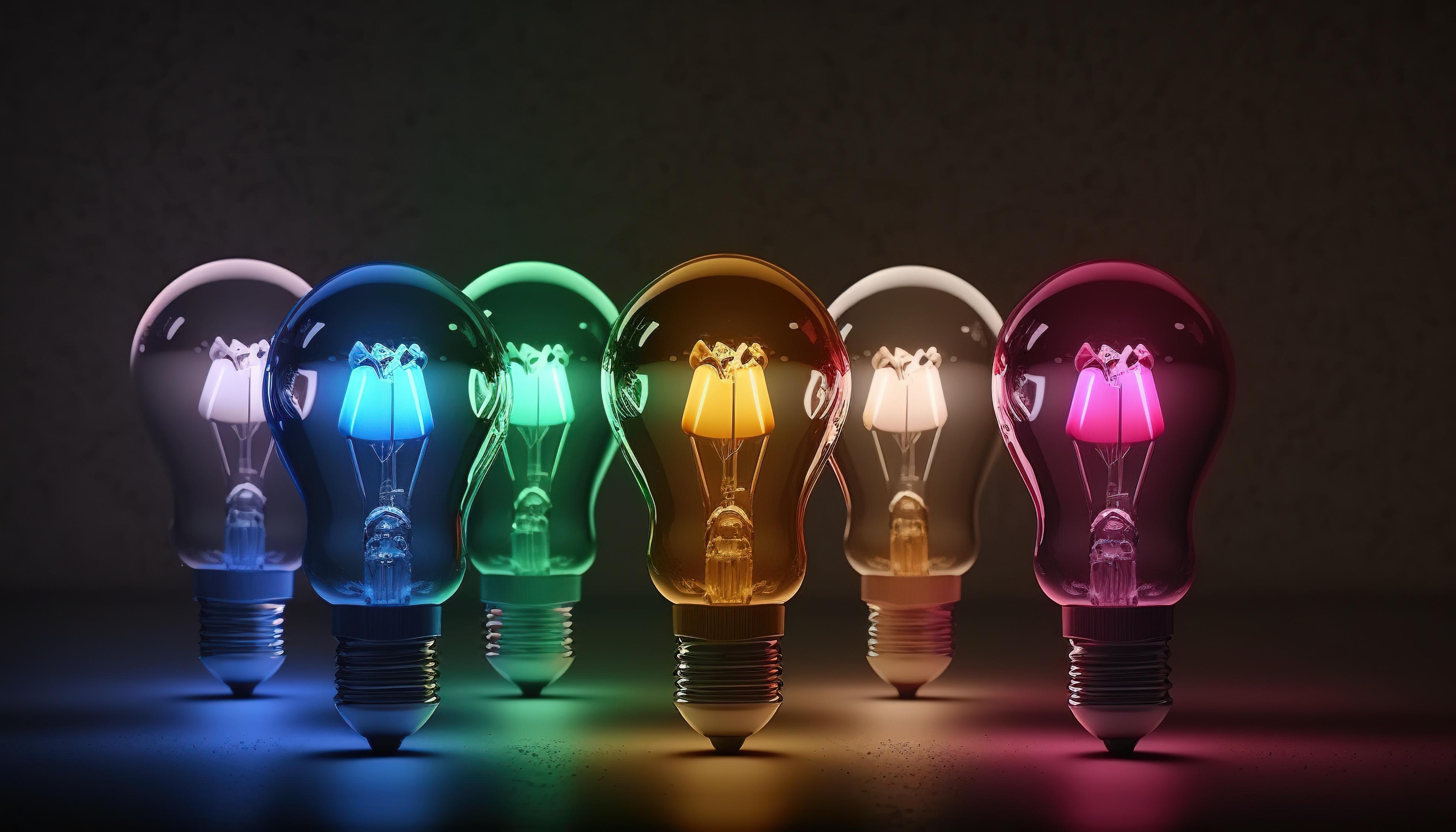 lightbulbs of different colors