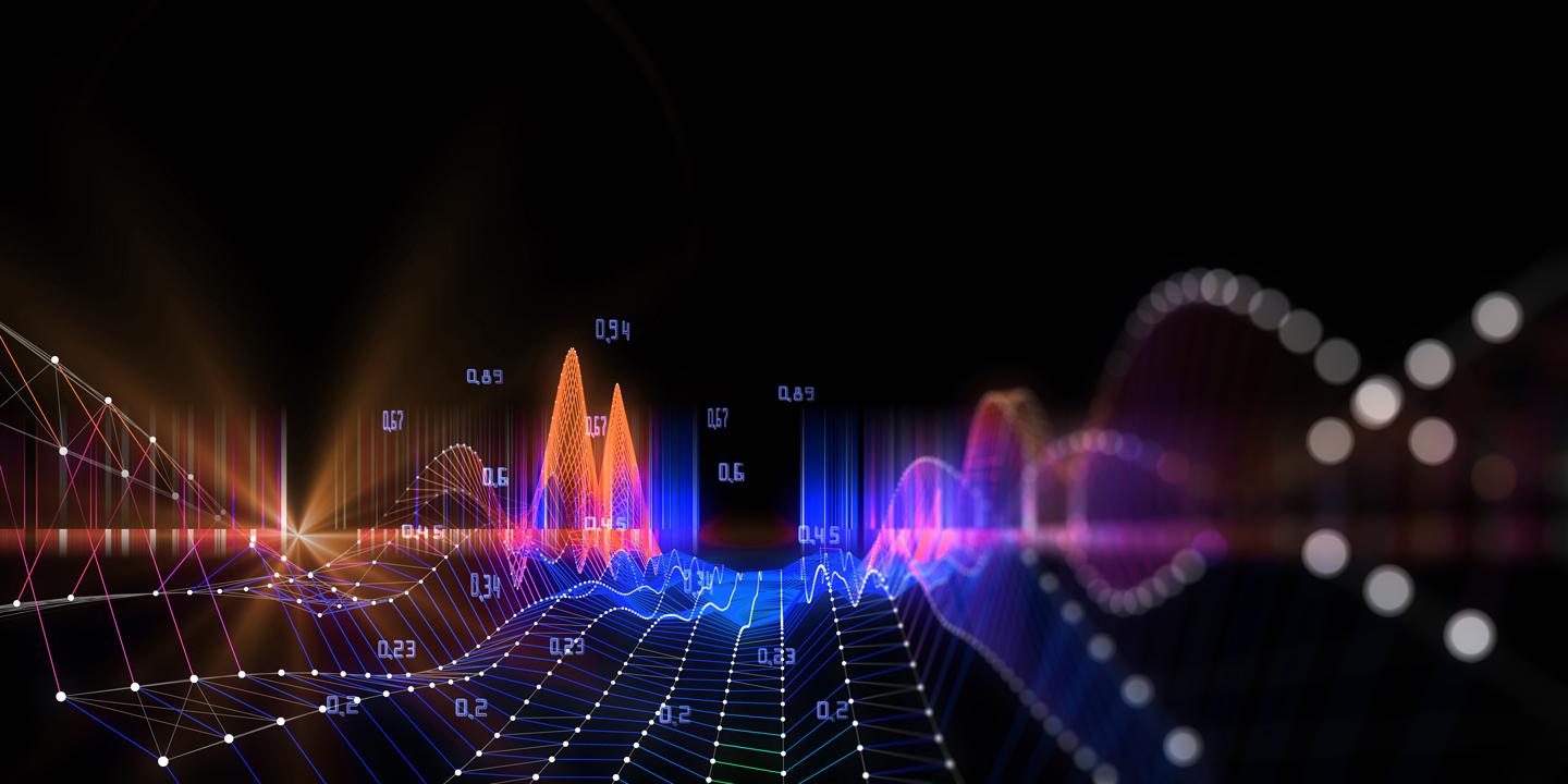 Abstract digital background with graph digital research data on black.