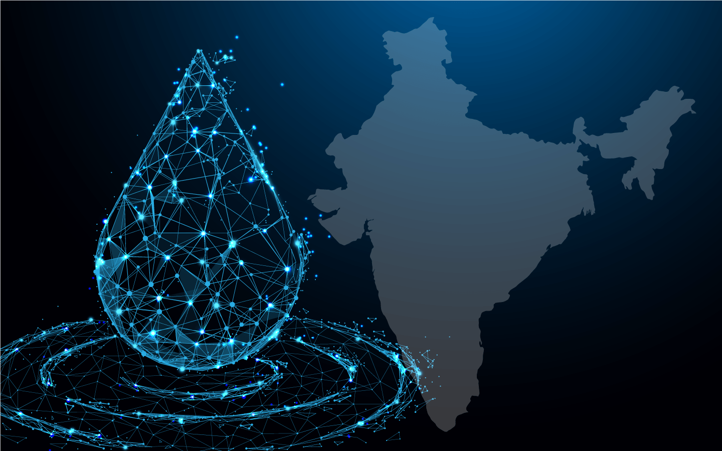 water drop made of polygon mesh over a map of India